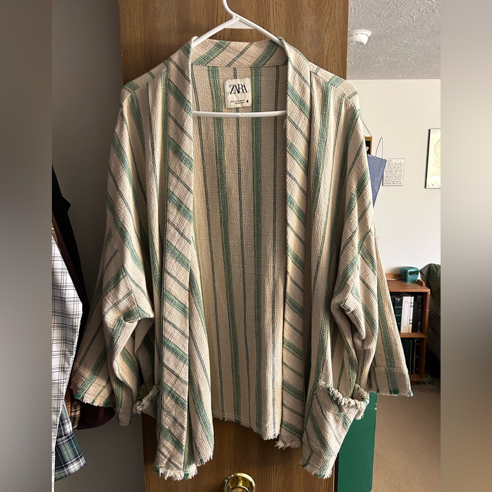 Zara Open Front 3/4 Bell Sleeve Cotton Blazer - Size XL Women’s